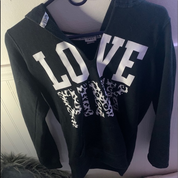 V neck PINK pull over hoodie
